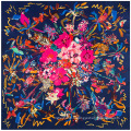 Vente chaude 130x130cm écharpe carrée fleurs et oiseaux écharpe imprimée en soie écharpe d&#39;impression numérique